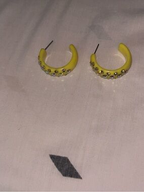 Yellow Crystal-Embellished Hoop Earrings